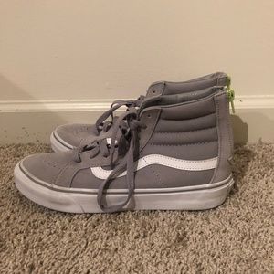 Vans High-Tops Gray with Green Zipper, Size 9